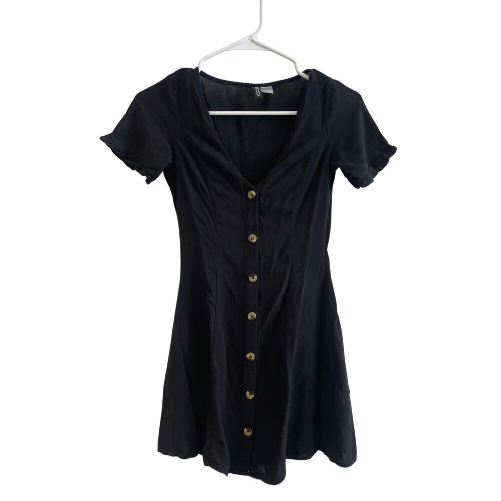 Black short sleeve button-up dress